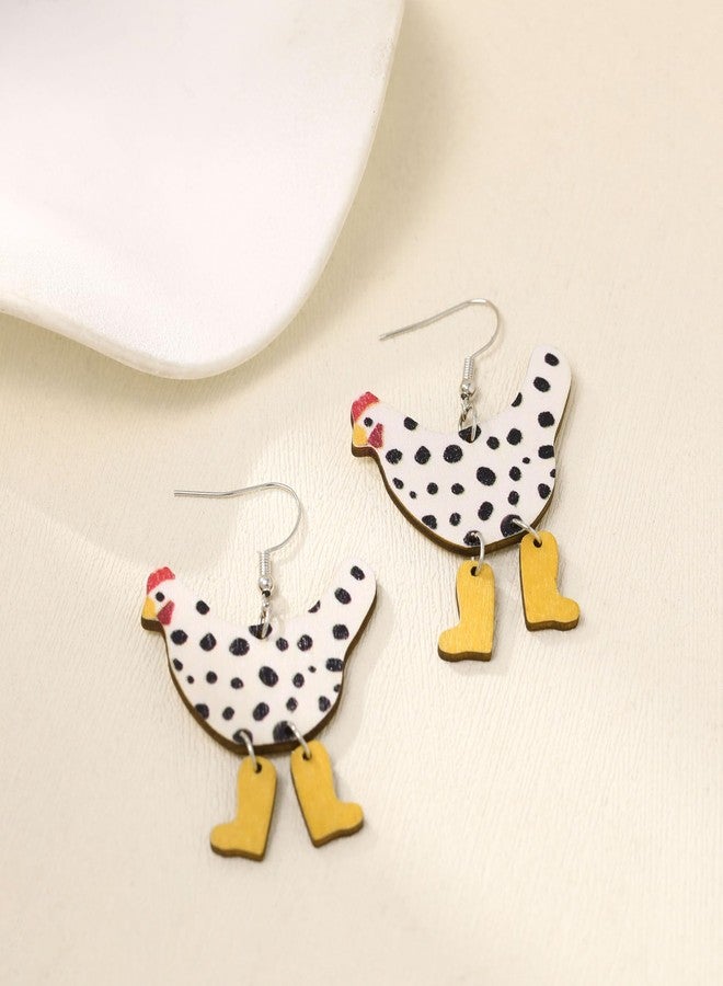 POYAMUSE Chicken in Boots Dangle Earrings - Rooster in High Heels Drop Earrings - Funny Animal Earrings for Women-white yellow - Image 5
